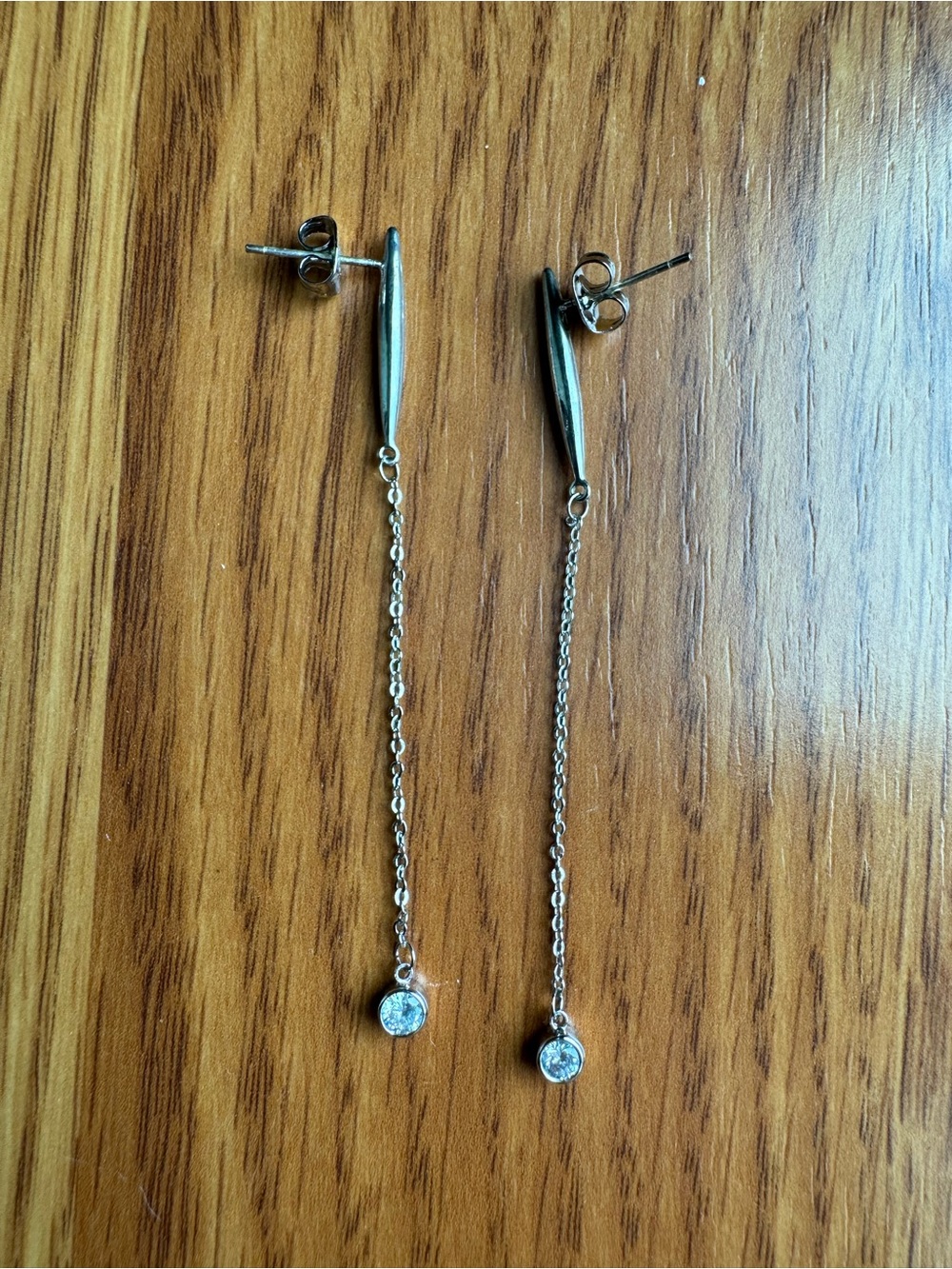 Rocksbox Delicate Silver Drop Chain Earrings with Clear Crystal Accent